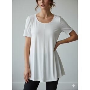 Eileen Fisher SZ S/P White Scoop Neck Short Sleeve Viscose/Spandex Tunic NWT